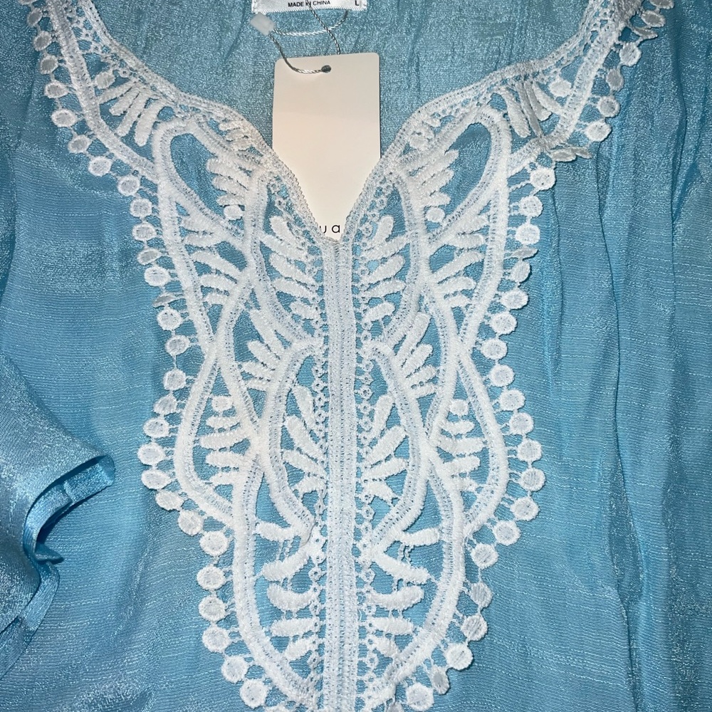 Light Blue Light Weight Gauzy Bathing Suit Cover Up,  Lg NWT